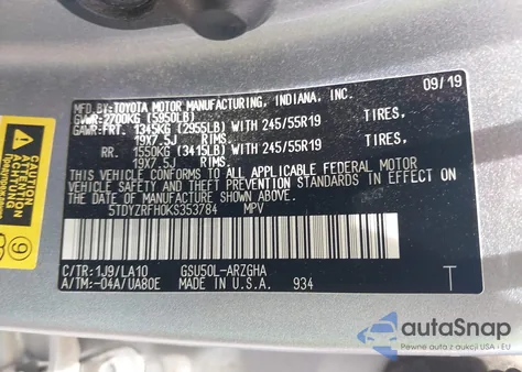 2019 Toyota Highlander Limited from USA, damaged, VIN 5TDYZRFH0KS353784